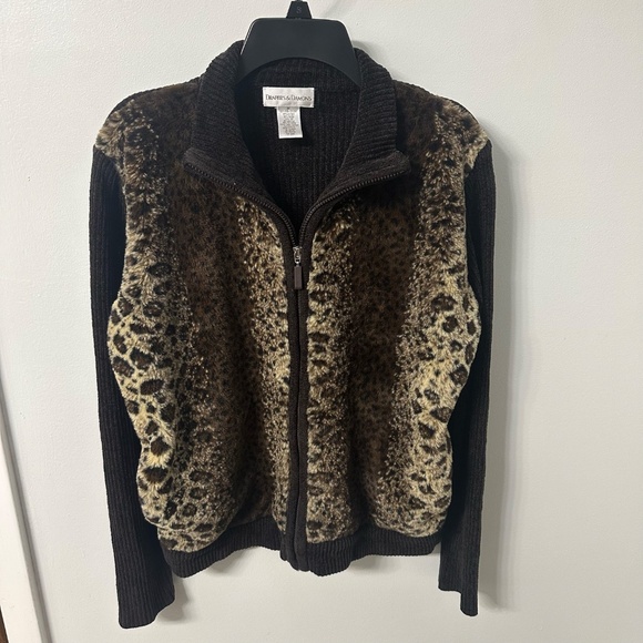 Draper's and Damon’s Brown Faux Leopard Full Zip Sweater Cardigan Sz. Medium EUC - Picture 3 of 7
